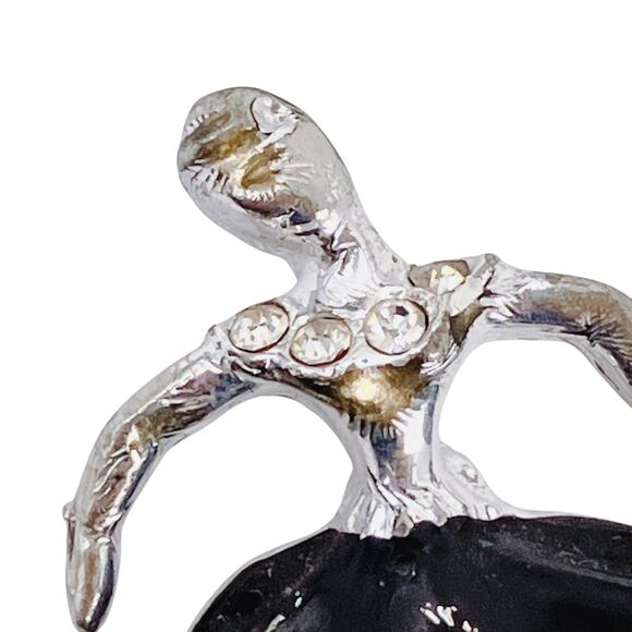 VTG 1950s Pin Ballerina Rhinestone Black Enamel Mid Century Brooch Silver Tone - Picture 3 of 11